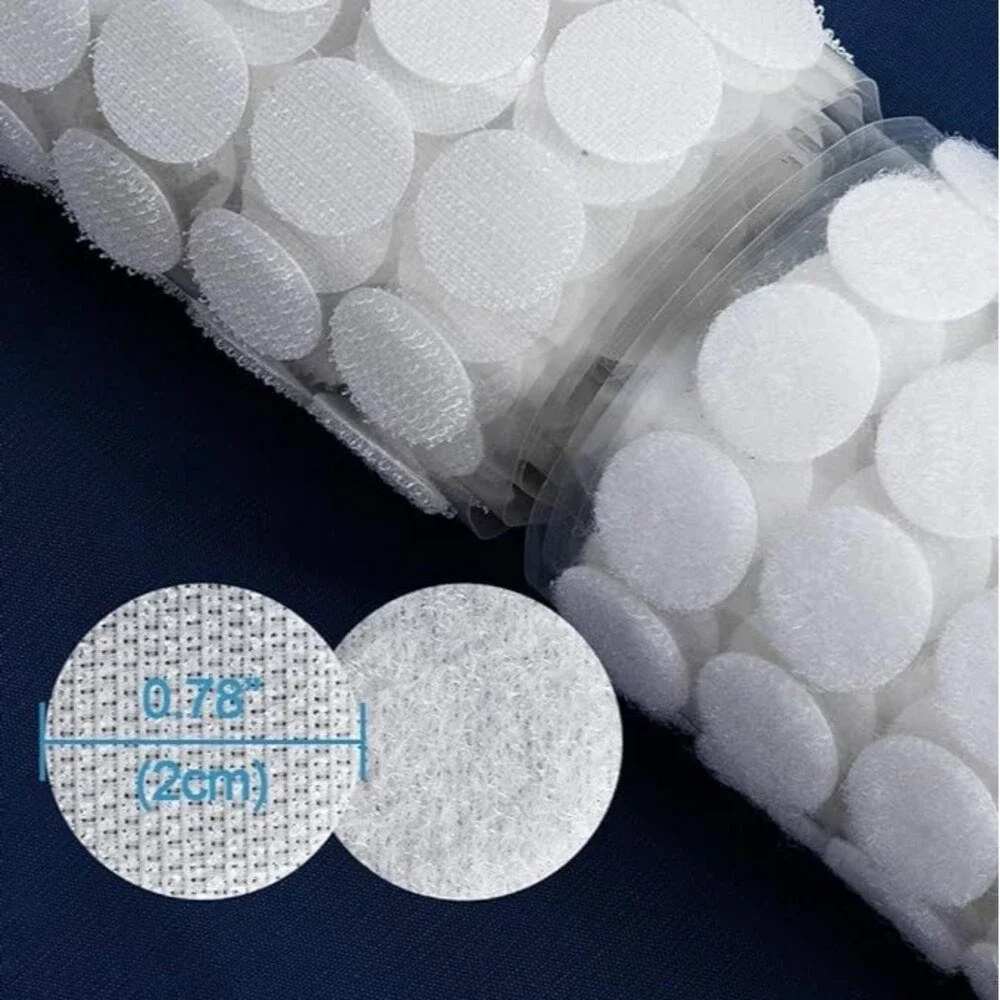 Hook & Loop Dots 500pcs(250 Pairs) White Sticky Back Coins, Nylon Self Adhesive